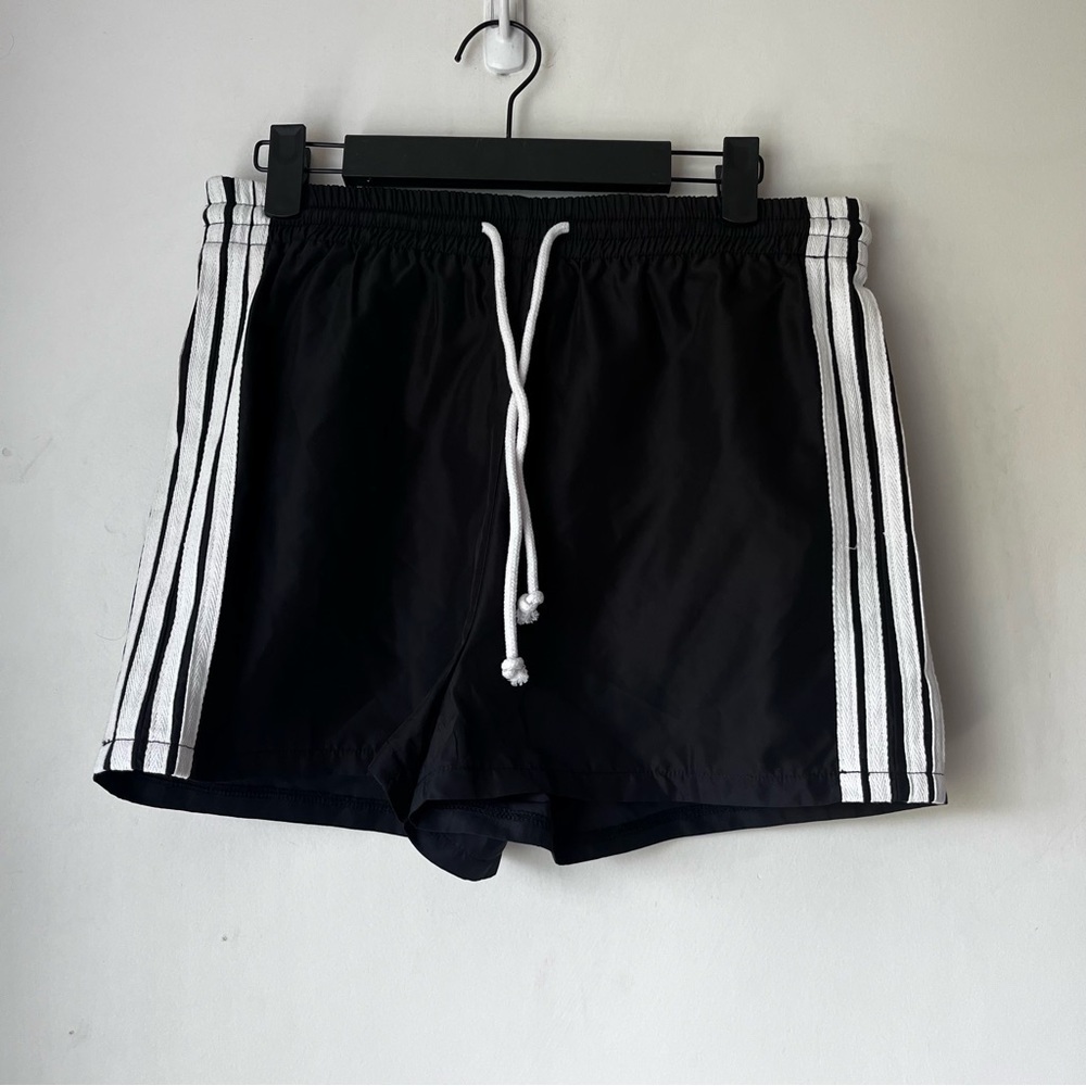 Vintage Y2K Self Esteem Black Nylon Striped Mini Athletic Shorts S